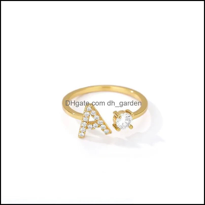 Wedding Rings Zircon Initial A-Z Letter For Women Stainless Steel Gold Adjustable Opening Ring Name Alphabet Female Jewelry GiftWedding