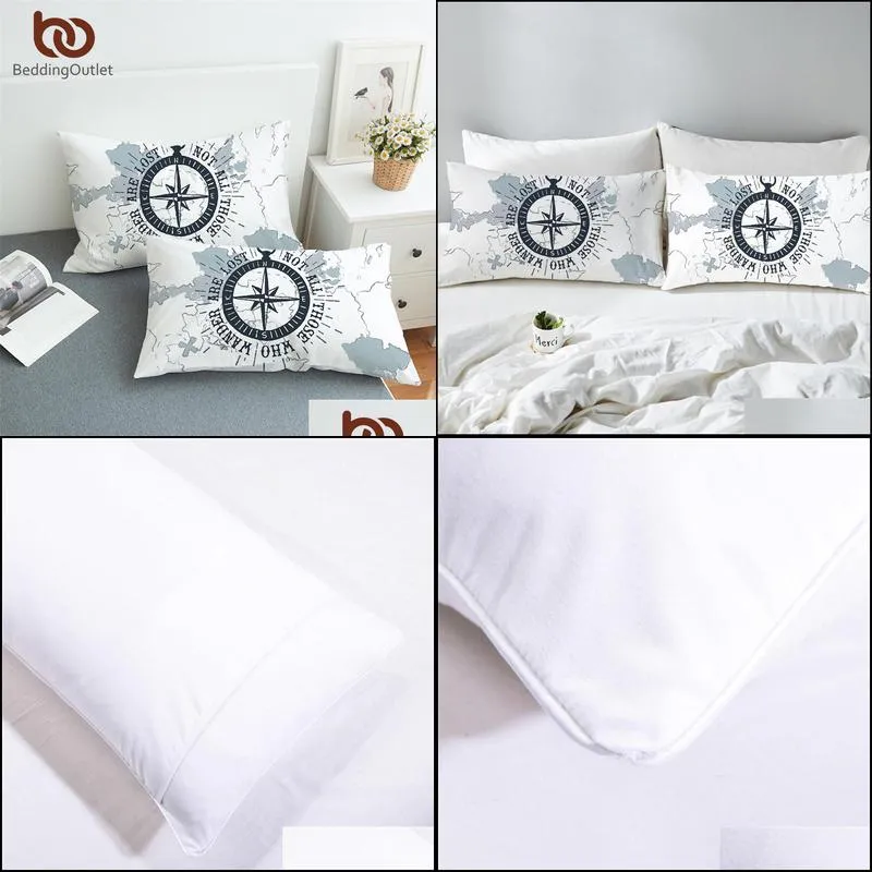 beddingoutlet compass pillowcase nautical map sleeping pillow case boys bedding navy blue and white pillowcase cover 2pcs y200103