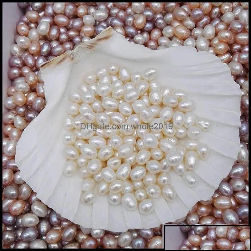 Pearl Loose Beads Jewelry Natural Freshwater Pearls Oyster No Hole 5-6Mm Bright Rice-Shaped Real Different Color Fashion Wholesale Drop