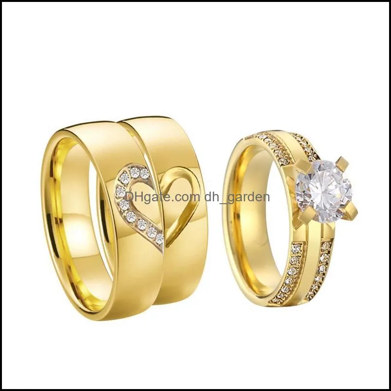 Wedding Rings Proposal Engagement Set For Men And Women Golden Heart Lovers Alliance 3pcs Promise Couple Ring MarriageWedding Brit22