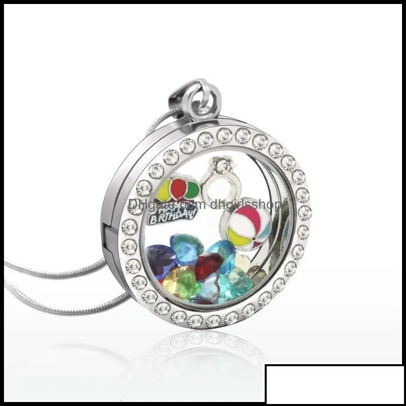 Pendant Necklaces Pendants Jewelry 30Mm Round Magnet Memory Po Magnetic Glass Living Floating Locket With Rhinestones Drop Delivery 2021