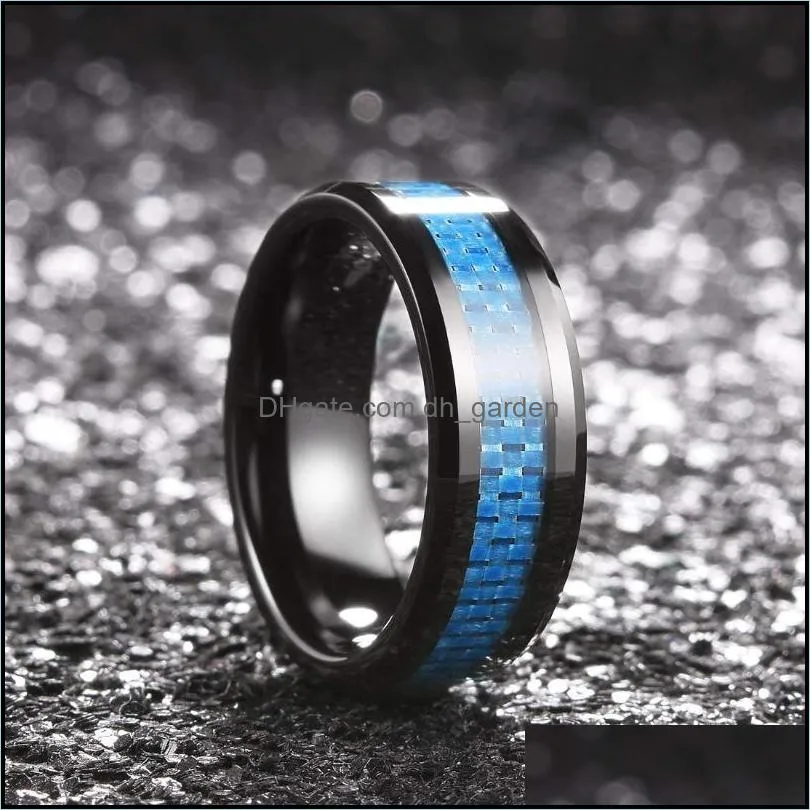 Wedding Rings Fashion 8mm Black Tungsten For Men Women Blue Carbon Fiber Inlay Stainless Steel Ring Engagement Party JewelryWedding