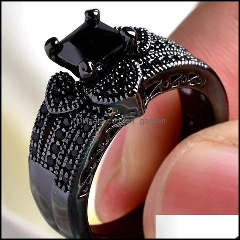 Wedding Rings Couple For Women Black Rhinestone Female Set Trendy Men Stainless Steel Ring Fashion Jewelry Lover GiftsWedding Brit22