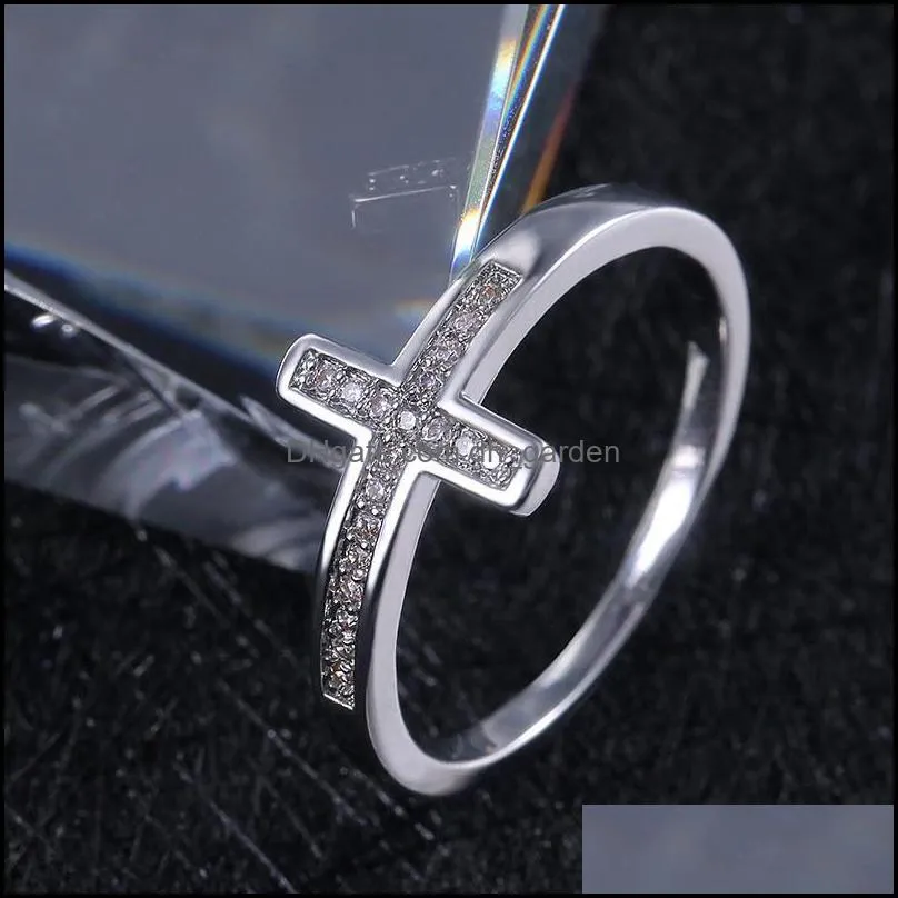 Wedding Rings Women`s Ring Exquisite Silver Plated Rhinestones Cross For Women Eternity Christian Fashion Party Gifts JewelryWedding