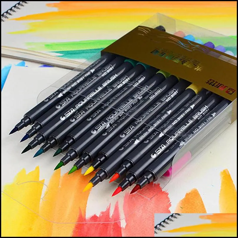 sta dual brush water based art marker pens with fineliner tip 12 24 36 48 color set watercolor soft markers for artists drawing