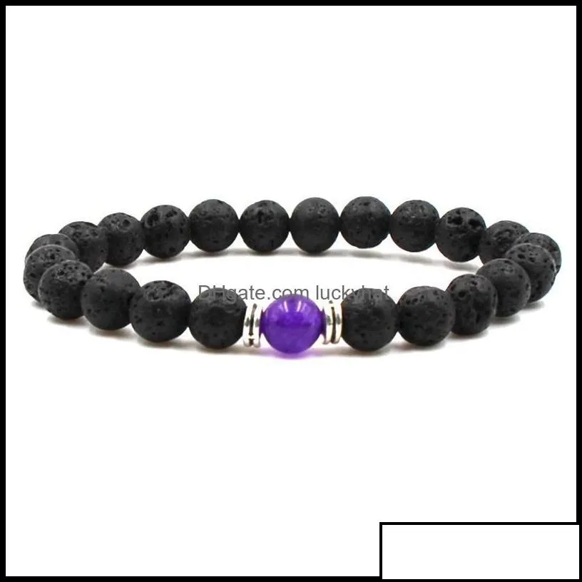 Charm Bracelets Jewelry Black Volcanic Lava Stone 8Mm Yoga Beads Natural Stones Stretch Beaded  Oil Diffu Dhf0X