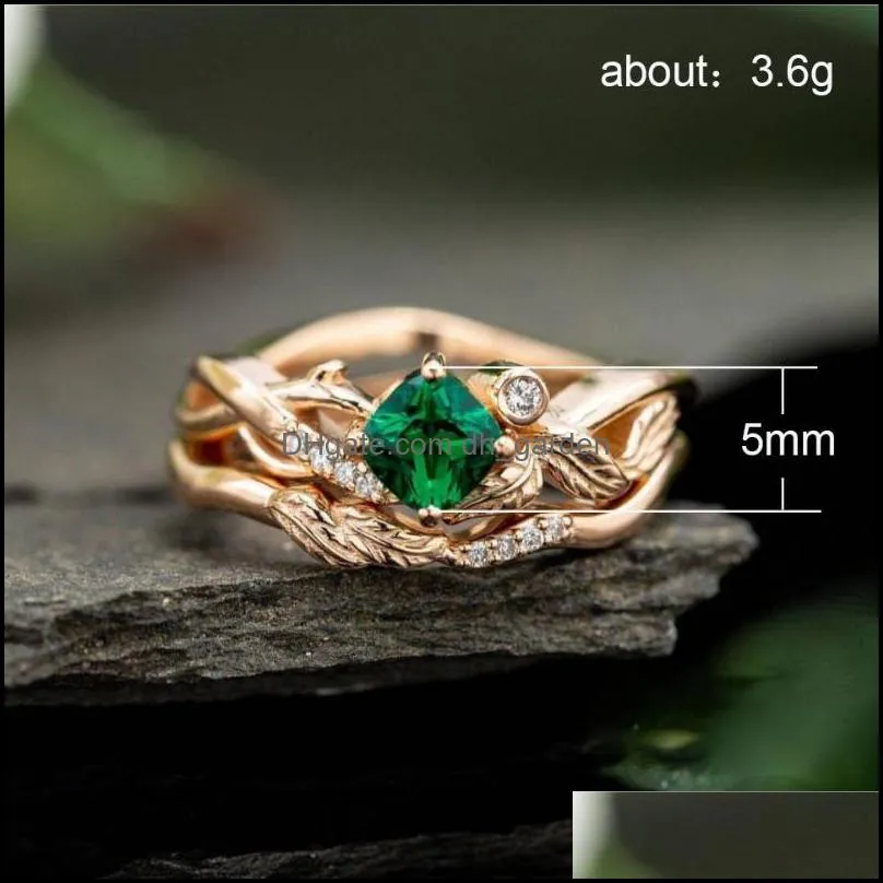Wedding Rings Huitan Romantic Irregular Plant With Gepmetric Green Cubic Zircon Stone  Leaves Band Design Engagement Brit22