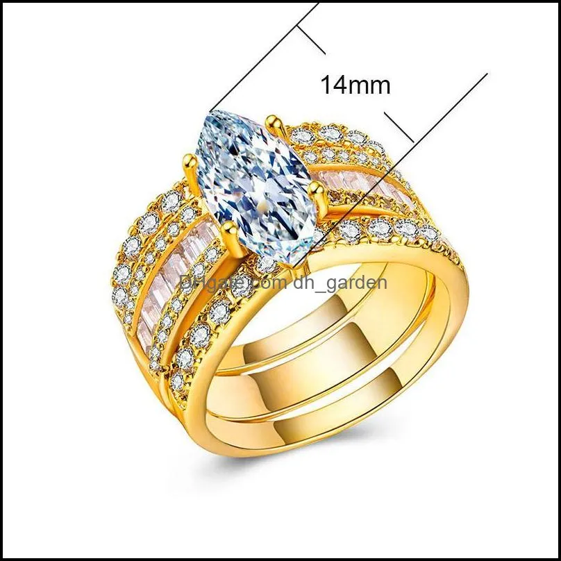 Wedding Rings 3pcs/set Luxury Cubic Zirconia For Women Sparkling CZ Crystals /Gold Wide Finger Ring Female AnelWedding Brit22