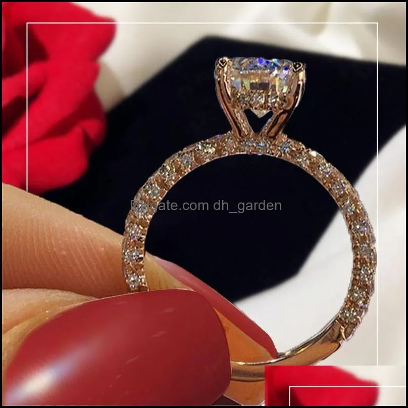 Wedding Rings For Women Princess Luxury Propose Engagement Bridal Jewelry Cubic Zirconia Round Stone Fashion Bijoux 2101WeddingWedding