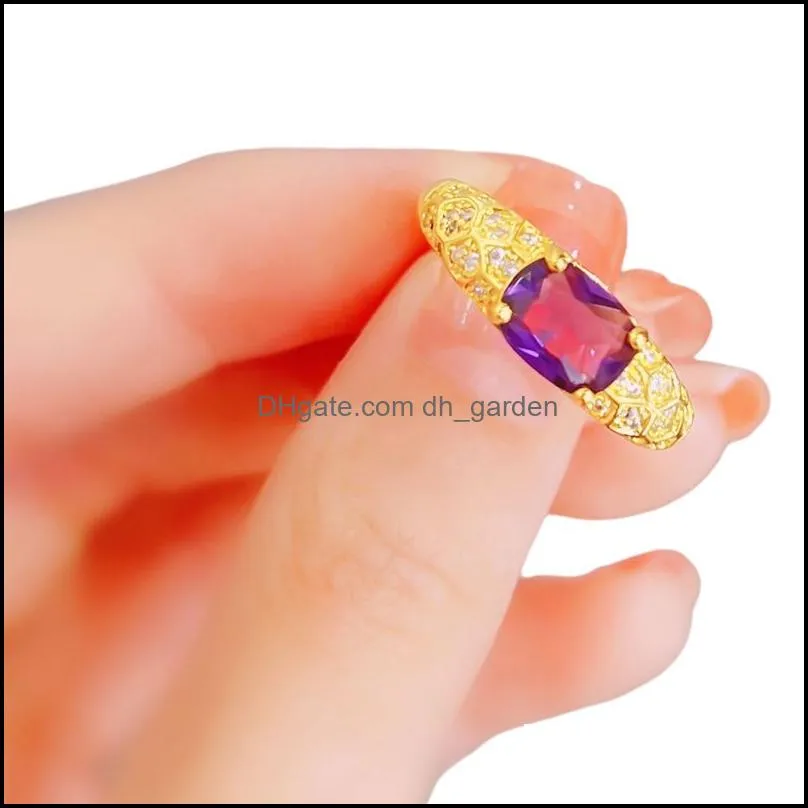 wedding rings elegant oval cut purple crystal for women gold color jewelry fashion banquet party gift