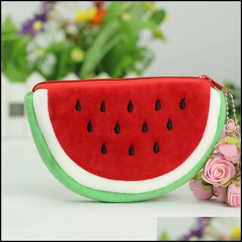 fruits pencil cases plush coin purse children zip small change purses wallet women pouch money bags