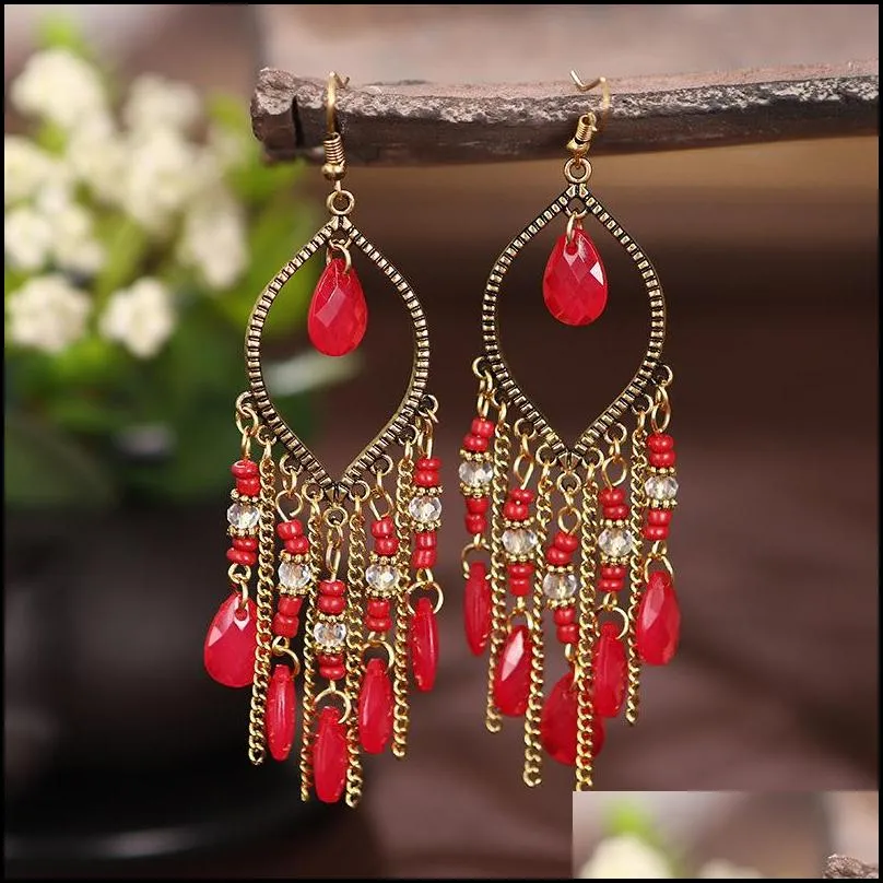 classic vintage dangle womens corful crystal beads long tassel earrings fashion jewelry bohemia wedding earring hangers