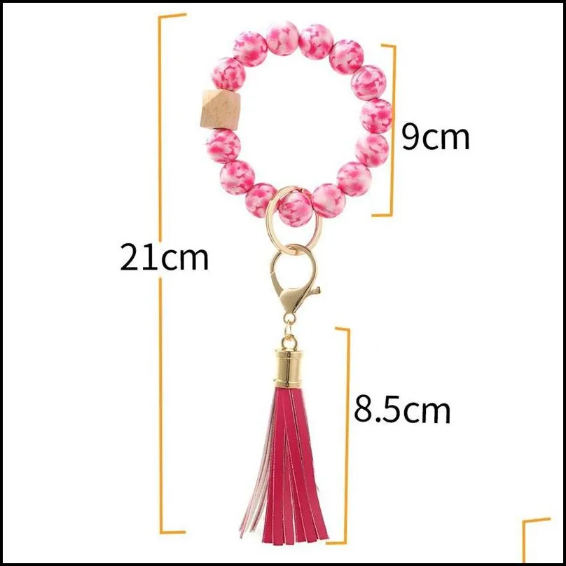 handmade stretched silicone beads bangle keychains silicone tassel wristlet bracelet keyrings 10 styles