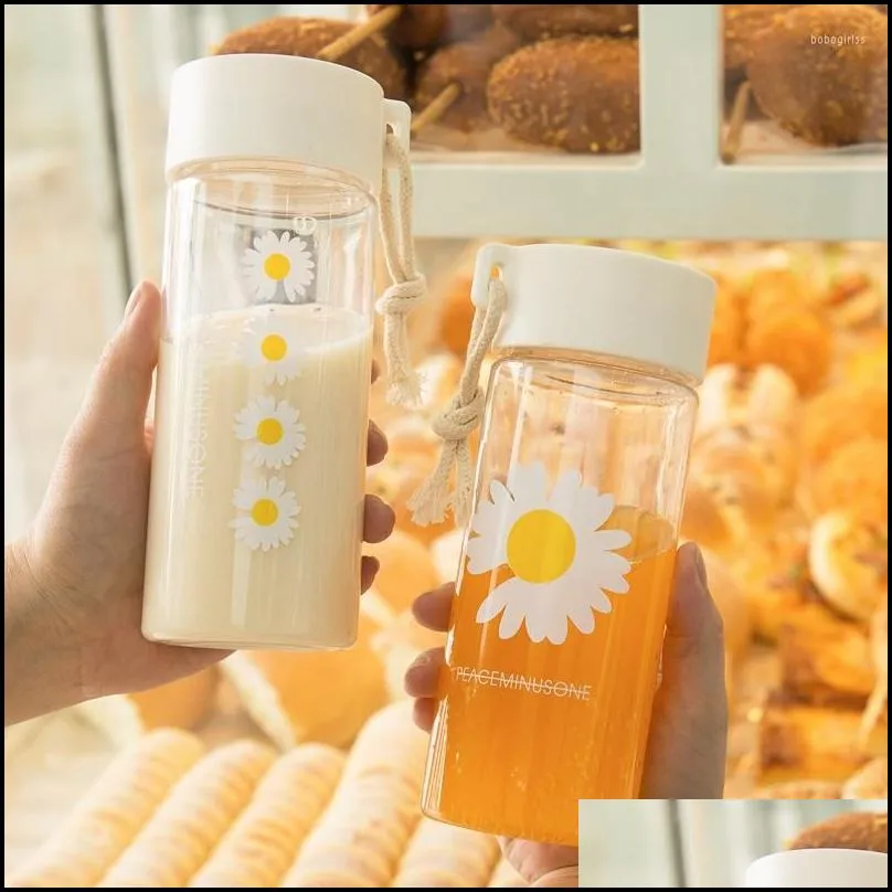 water bottles summer selling daisy bottle portable plastic cup ins student leakproof kettle frosted transparent flower tea simple