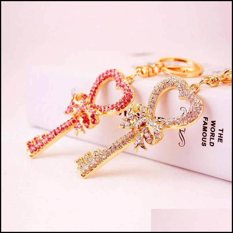 bling car holder key ring crown heart lovers beautiful keyring goldcolor design crystal keychain jewelry