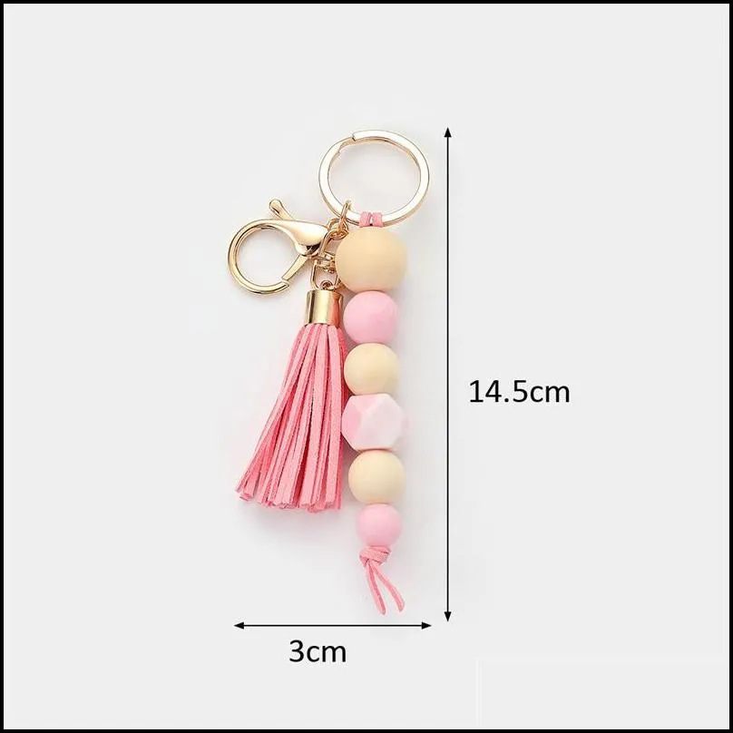 fashion beads keychains for women girls simple summer silicon wood beaded pendant tassel keychain accessory gifts dhs