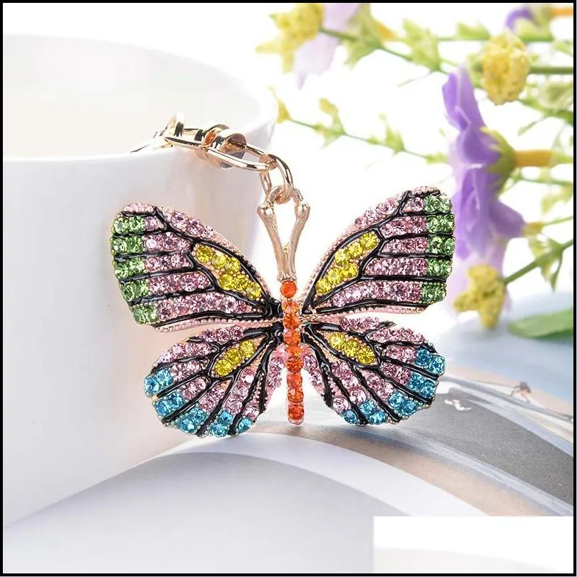 crystal butterfly keychain glittering full rhinestone alloy keychains for women girl car bag accessories fashion key ring