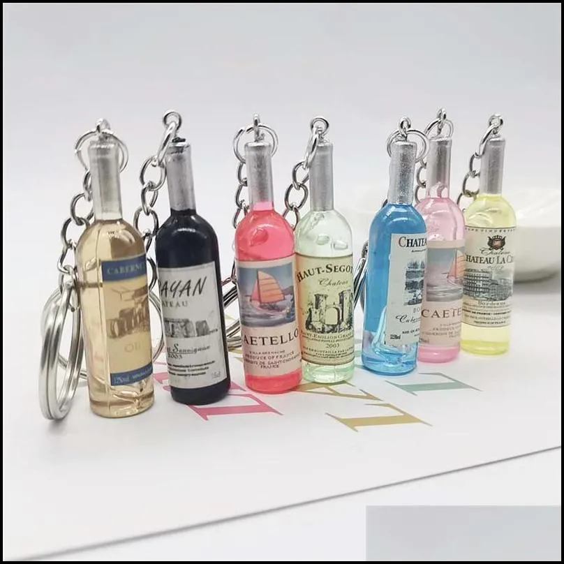 resin beer wine bottle cute novelty keychain assorted color for women men car bag keyring pendant accessions wedding party gift 7