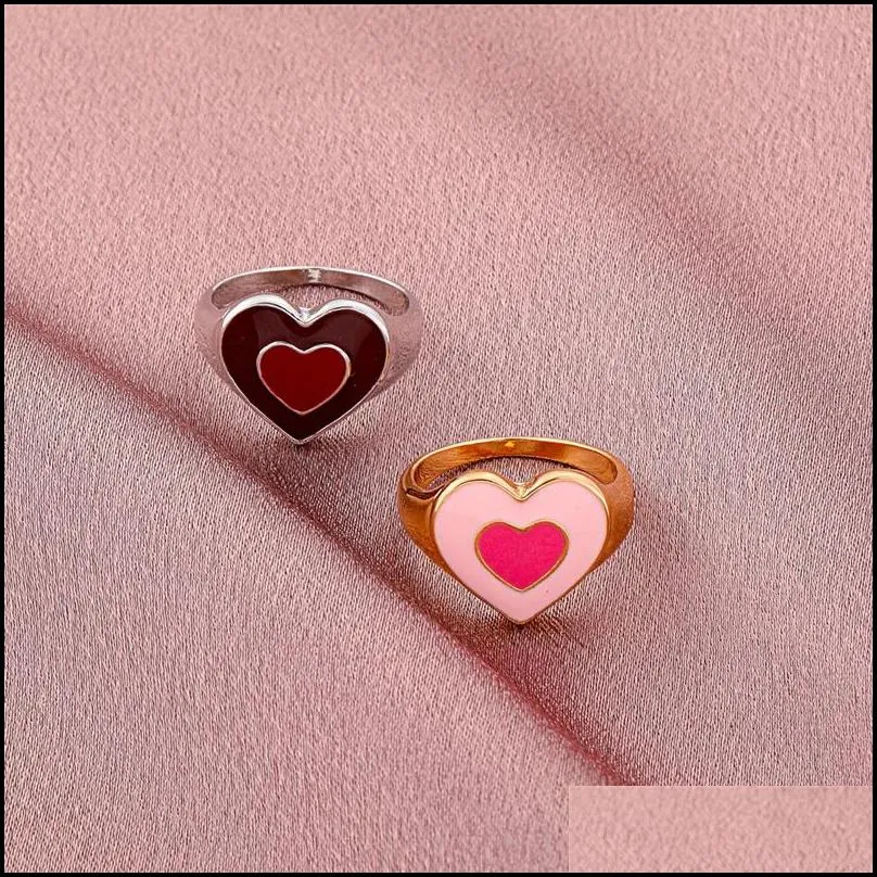 ring instagram vintage style hot double layer cute colourful love heart rings for women girls jewelry accessories gift