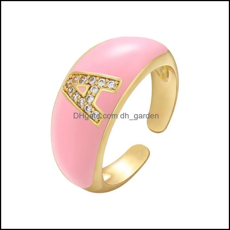 wedding rings copper classic zircon letter gold color ring for women jewelry girl gift pink enamel luxury set micro pave adjustable