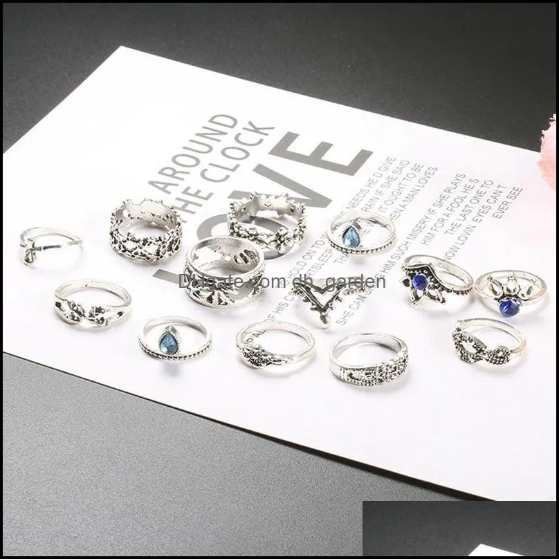 wedding rings 13pcs/set bohemian style vintage stone geometric for women promise set fashion accessories banquet party giftwedding