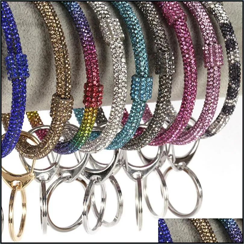 colorful silicone crystal bracelet key ring unisex charm bangle keychain wristlet hoop dangle keyring fashion accessories
