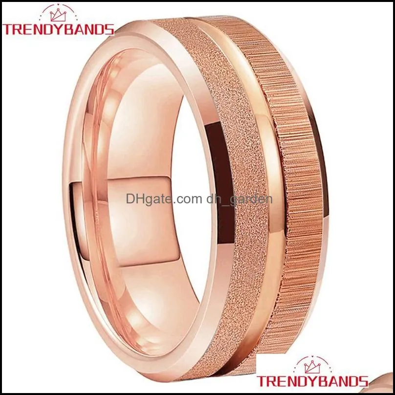 wedding rings 6mm 8mm rose gold tungsten carbide fashion ring engagement band for men women sandblasted beveled edges comfort fitwedding