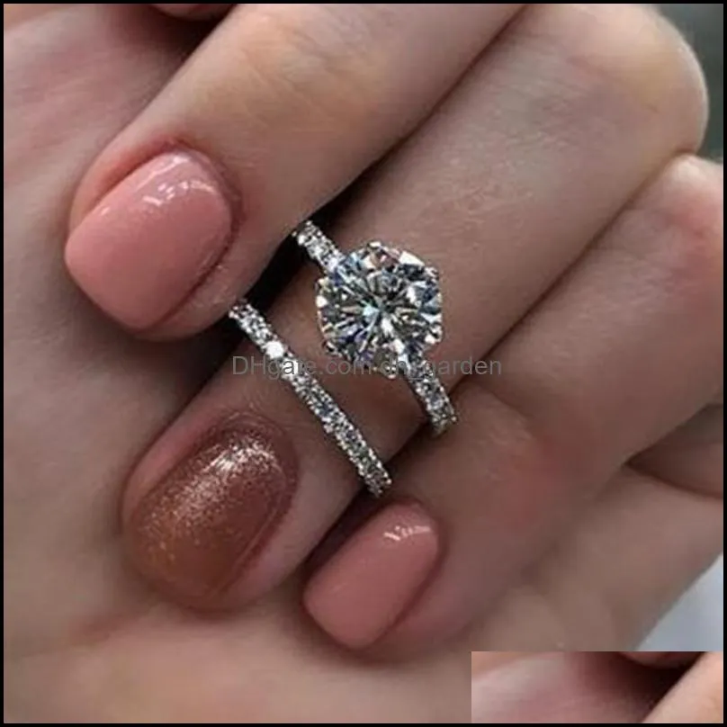 wedding rings 2pcs/set exquisite womens fashion 925 silver engagement set bride white sapphire diamond band ring sets jewelrywedding