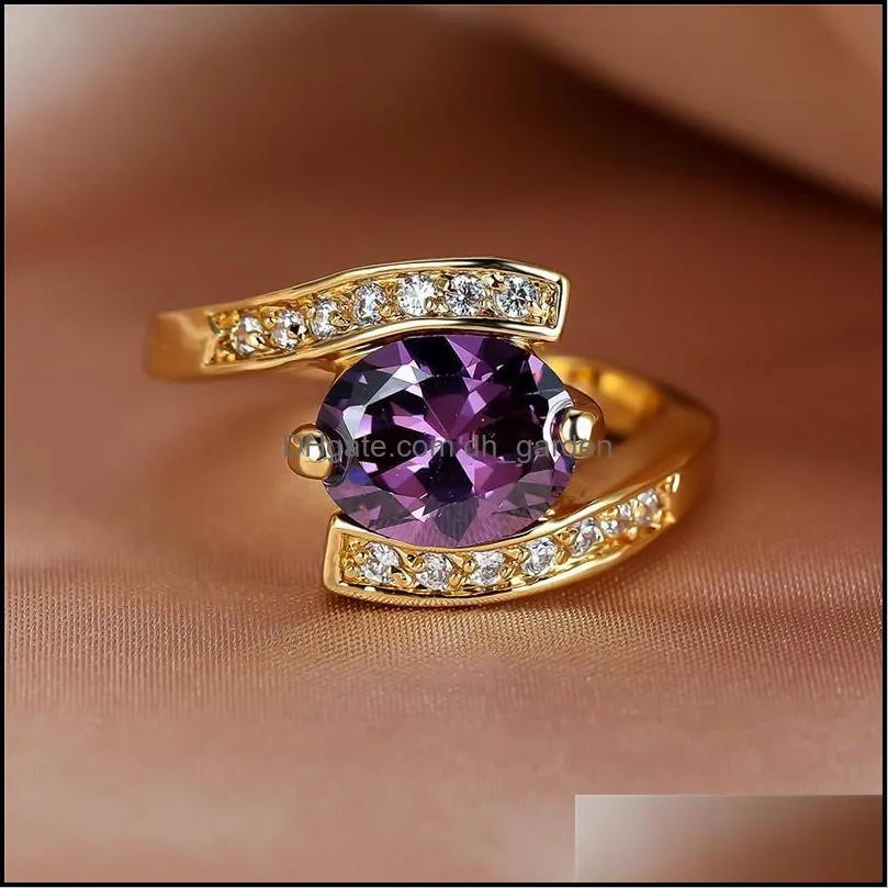 wedding rings female simple purple crystal one ring charm gold color for women luxury bride oval zircon stone engagement ringwedding