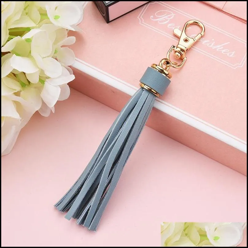 long tassel keychain car bag hanging pendant ornaments gift for women girls trinket leather rhinestone bow key ring