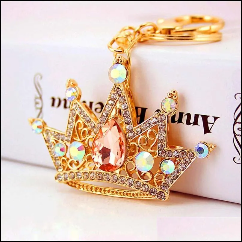 big crystal crown keychain rhinestone lipstick keyring car charms key holder creative gift for girlfriend