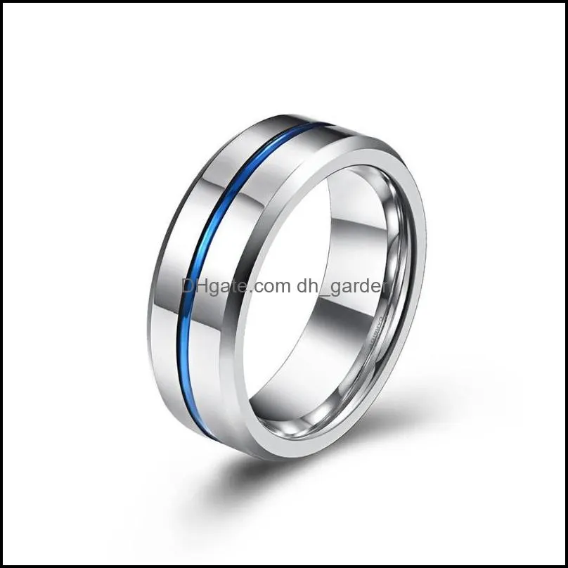 wedding rings mens fashion 8mm tungsten steel black/gold/blue groove ring rainbow band male jewelry gifts for menwedding brit22