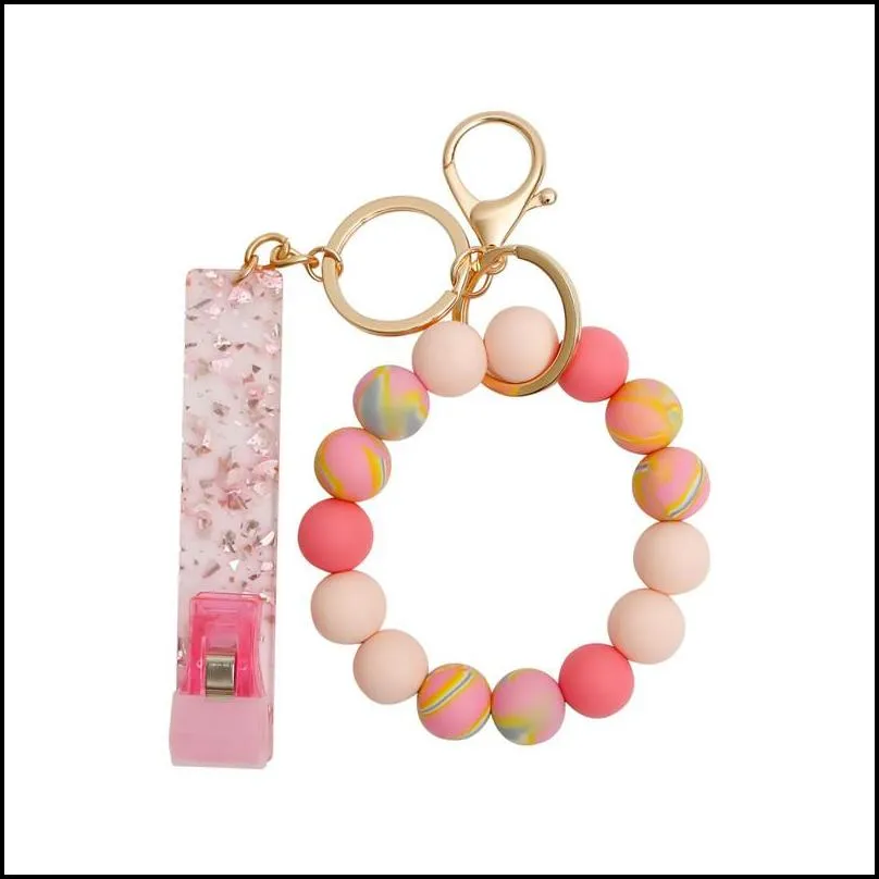 handmade stretched silicone beads bangle keychains bank card fetcher wristlet bracelet keyrings 6 styles