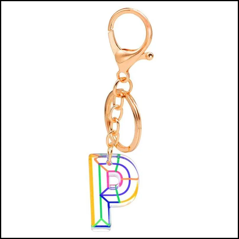 women keychains 26 acrylic rainbow words handbag english letter keyring charms