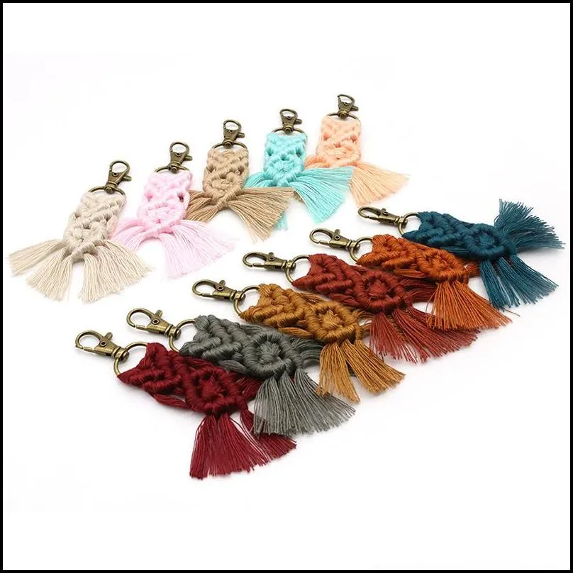 macrame fringe keychain - boho bridal wedding shower decor gifts under 5 macrames tassel key chain