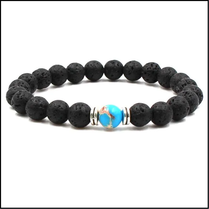 9colors 7 chakra natural black lava stone beads elastic bracelet  oil diffuser bracelet volcanic rock beaded hand strings