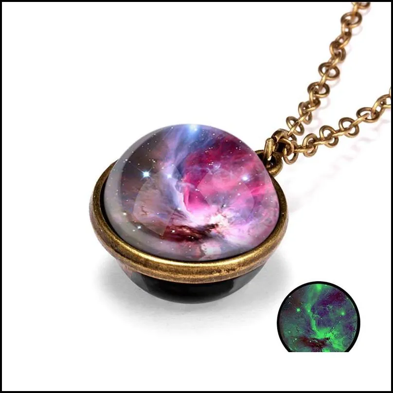 fashion statement gorgeous colorful hoop glass galaxy planet earth universe ball pendant link chain necklace glow in the dark