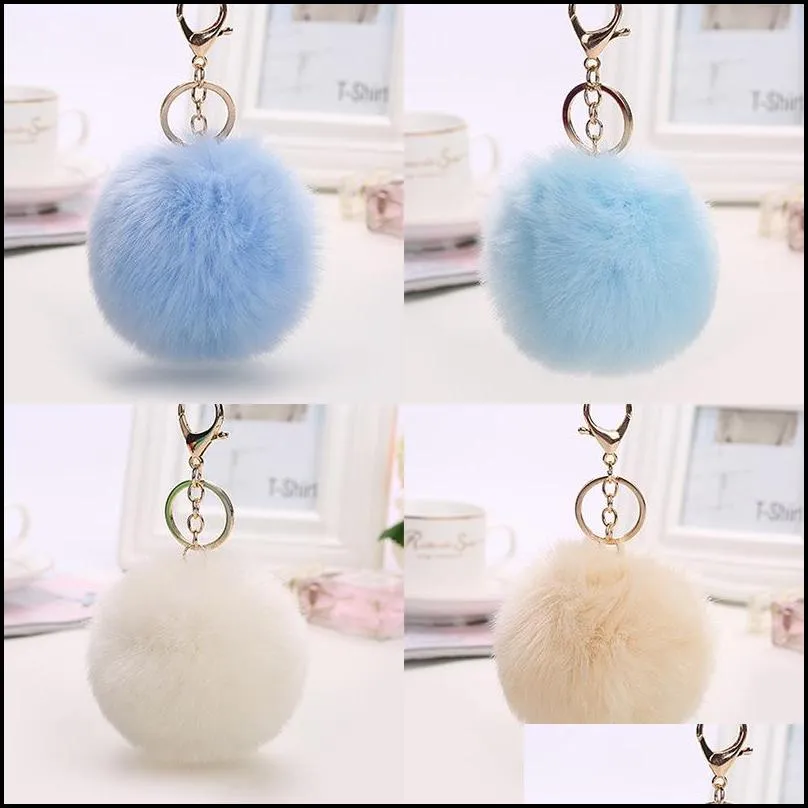 fluffy keychain soft faux rabbit fur ball car keyring pompom key chains holder women bag pendant jewelry gifts