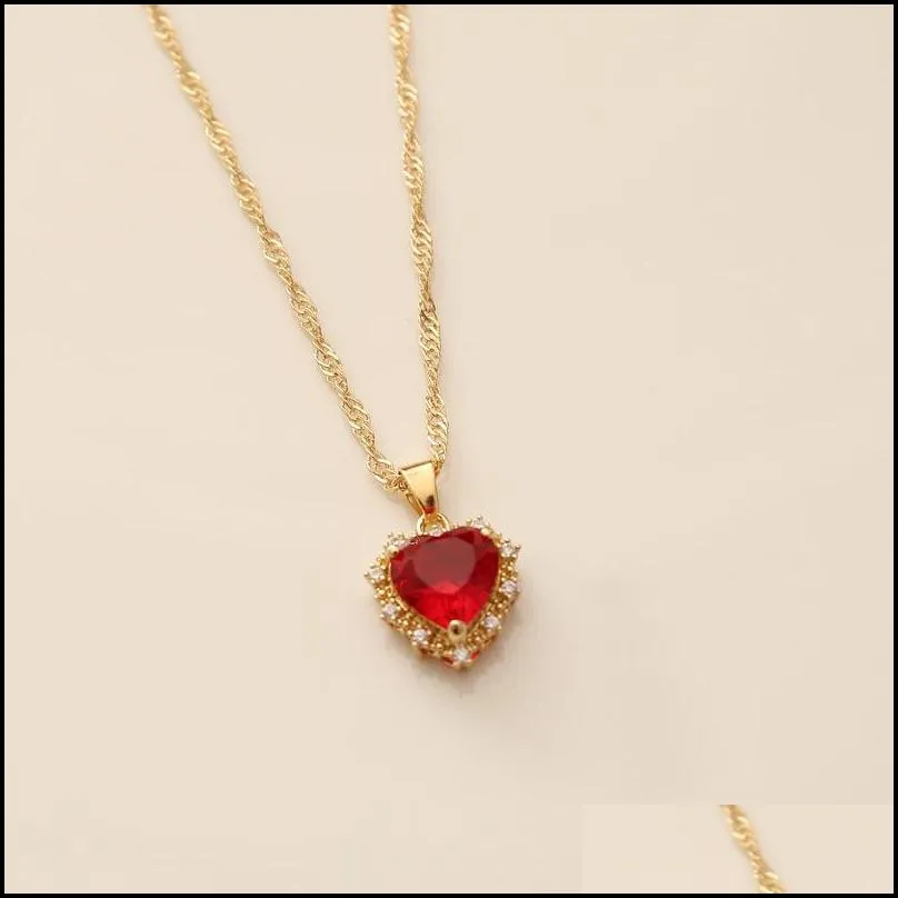 zircon crystal heart necklace for women love star gold chain copper charm collier boho jewelry gifts
