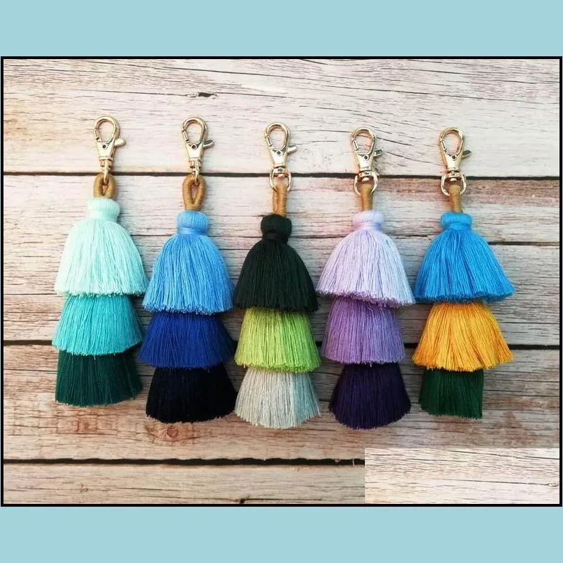 handmade women colorful boho pom tassel bag charm key chain fashion jewerly 10 styles