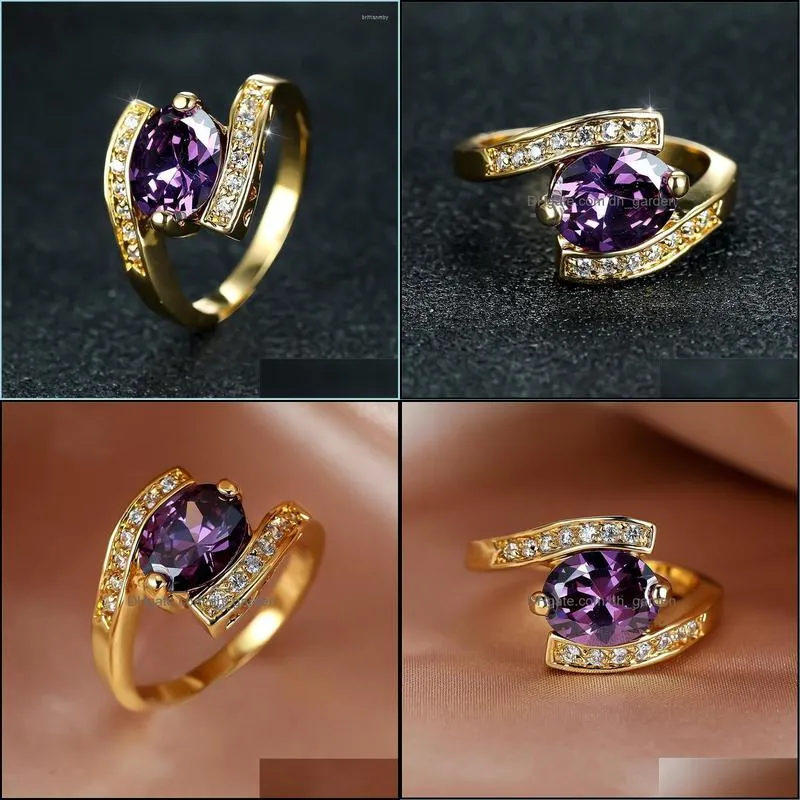 wedding rings female simple purple crystal one ring charm gold color for women luxury bride oval zircon stone engagement ringwedding