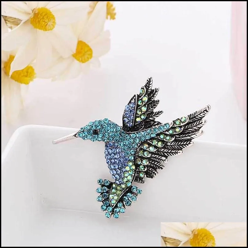 colorful rhinestone hummingbird brooch animal brooches for women korea fashion accessories 5 colors pins