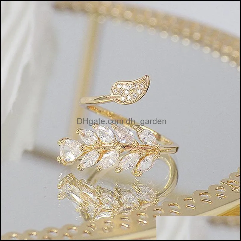 wedding rings korean fashion gold color full cz leave ring for women adjustable open design zircon delicate daily jewelry pendantwedding