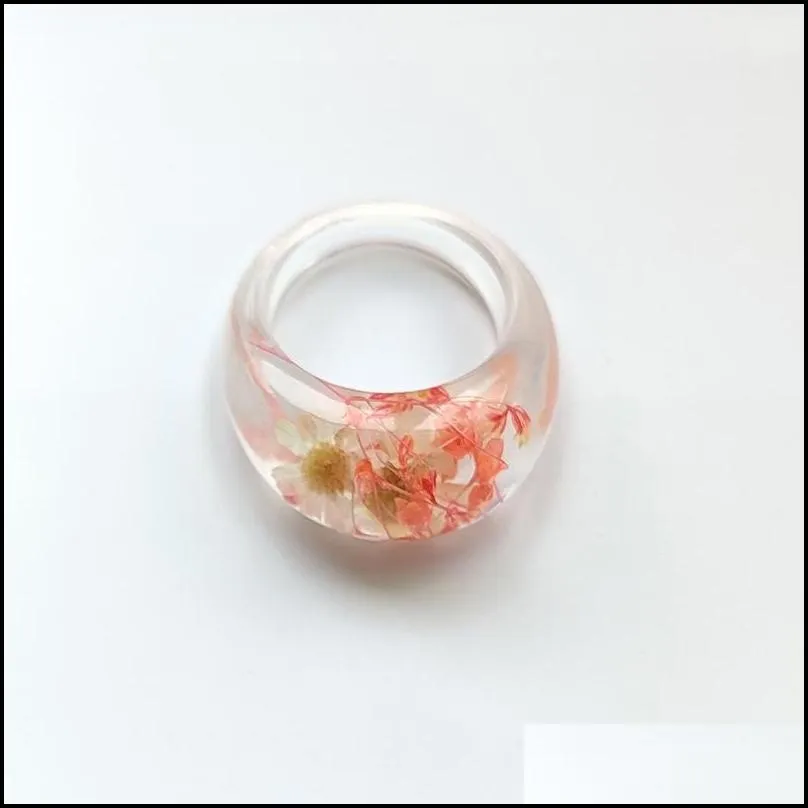 spring summer trendy transparent acrylic dried flowers resin ring for women party daily vacation jewelry gift