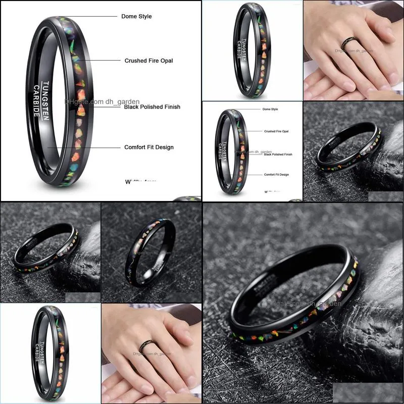 wedding rings tungsten carbide ring crushed fire opal men women black dome comfortable fit steel ringwedding brit22