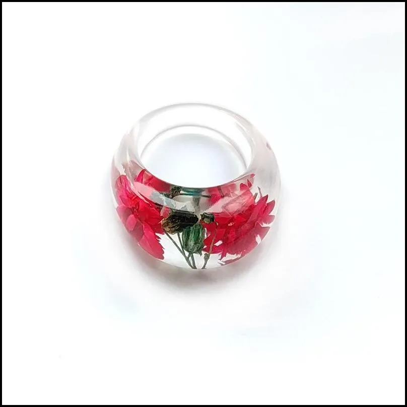 spring summer trendy transparent acrylic dried flowers resin ring for women party daily vacation jewelry gift