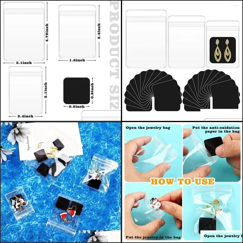 storage bags 120pcs clear jewelry plastic zipper closure sets with antitarnish paper tab strips for gift card