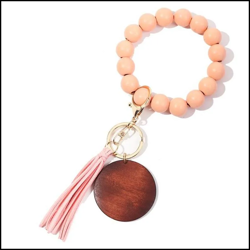 crossborder beaded wooden bead keychain fashion personalized disc tassel bracelet key ring female multicolor optional