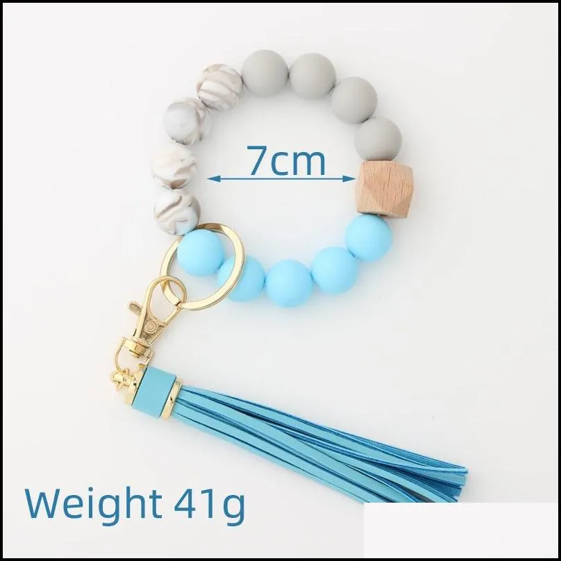 tassel wood beads bracelet keychains keyring for women accessories multicolor key ringshain styles 14 colors