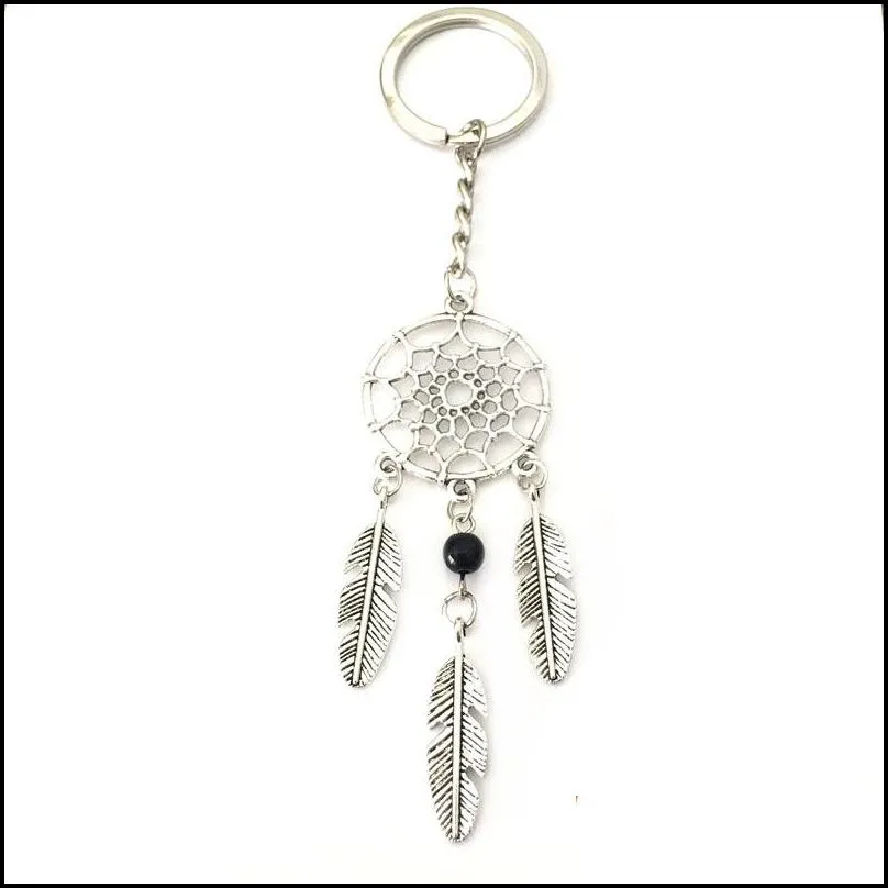 silvercolor dreamcatcher keychain feather leaf dreamnet catcher keyholder pink blue white bead hanging decoration